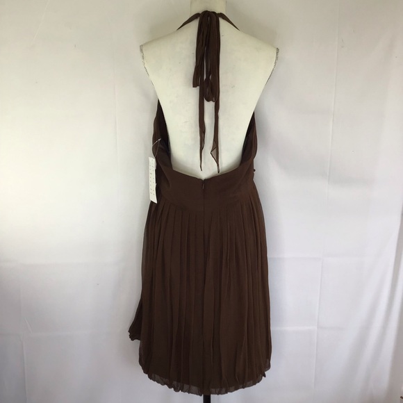 NWT- MELISSA SWEET WOMEN COCO BROWN HALTERED PLEATED BUBBLE BRIDESMAID DRESS 14 - Picture 2 of 10